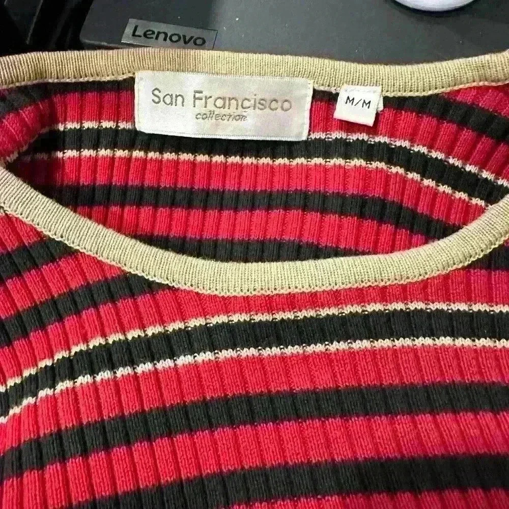 San Francisco | vintage red stripped long sleeve knit sweater  womens medium - Picture 5 of 6